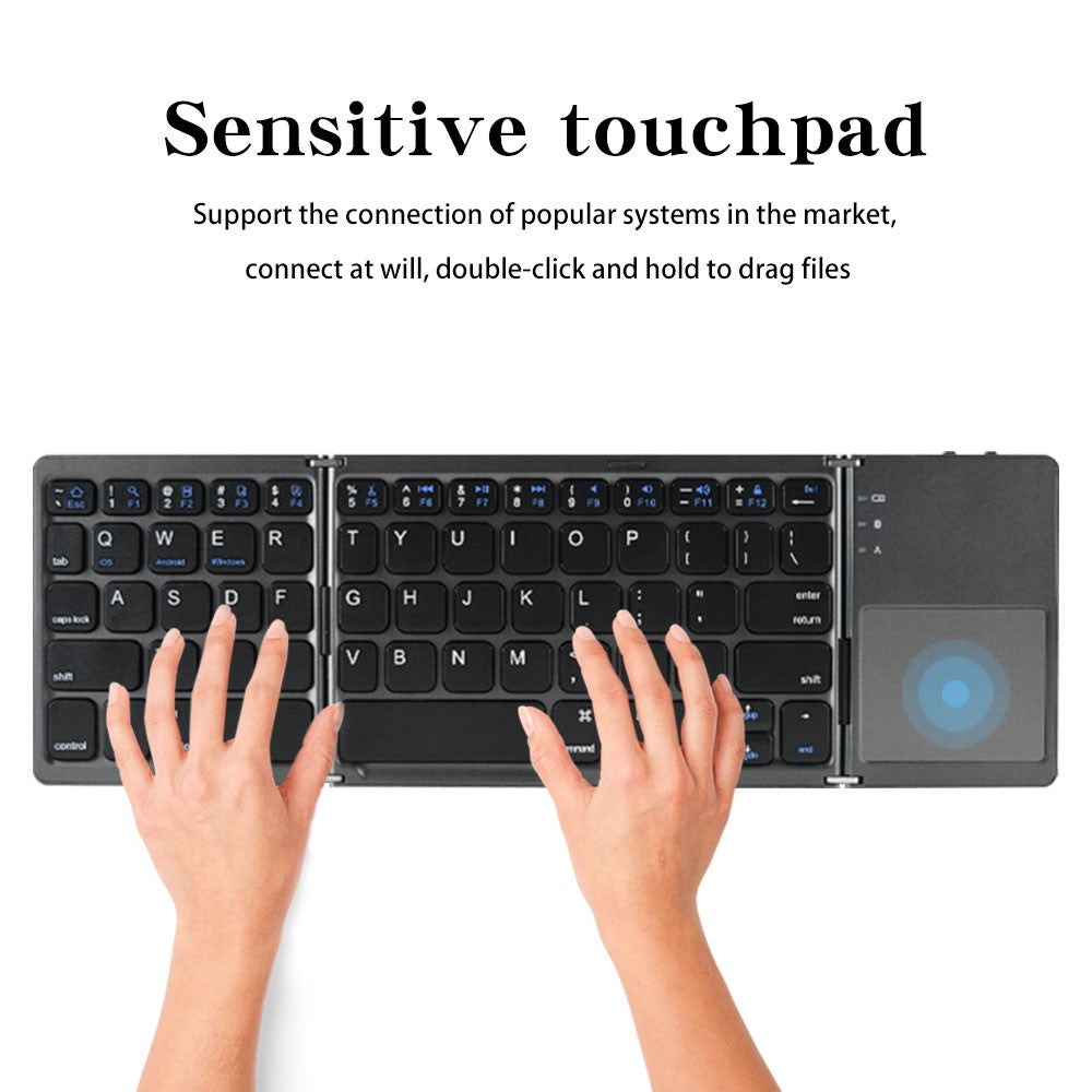 B033 Transportabel Tre-Fold Bluetooth-kompatibelt Tastatur Universelt Laptop Tablet Telefon Trådløst Tastatur med Touchpad