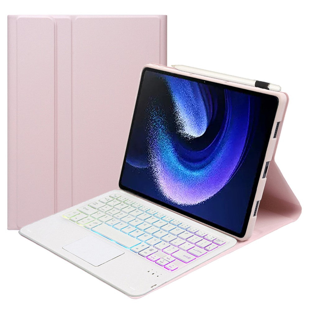 A0N7-AS For Xiaomi Pad 6 / Pad 6 Pro Leather Ultra Thin Tablet Case + Touchpad Backlit Bluetooth-compatible Keyboard