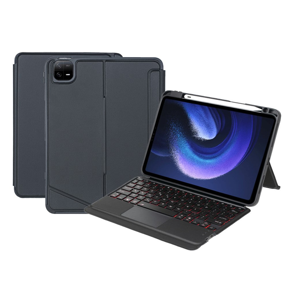 T0N7-AS for Xiaomi Pad 6 / Pad 6 Pro PU Leather Tablet Case  with Pencil Holder + Touchpad Detachable Backlit Bluetooth-compatible Keyboard