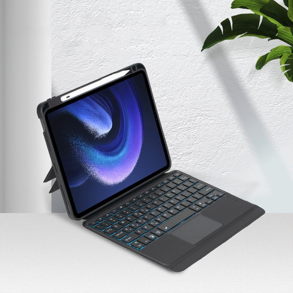 T0N7-AS for Xiaomi Pad 6 / Pad 6 Pro PU Leather Tablet Case  with Pencil Holder + Touchpad Detachable Backlit Bluetooth-compatible Keyboard