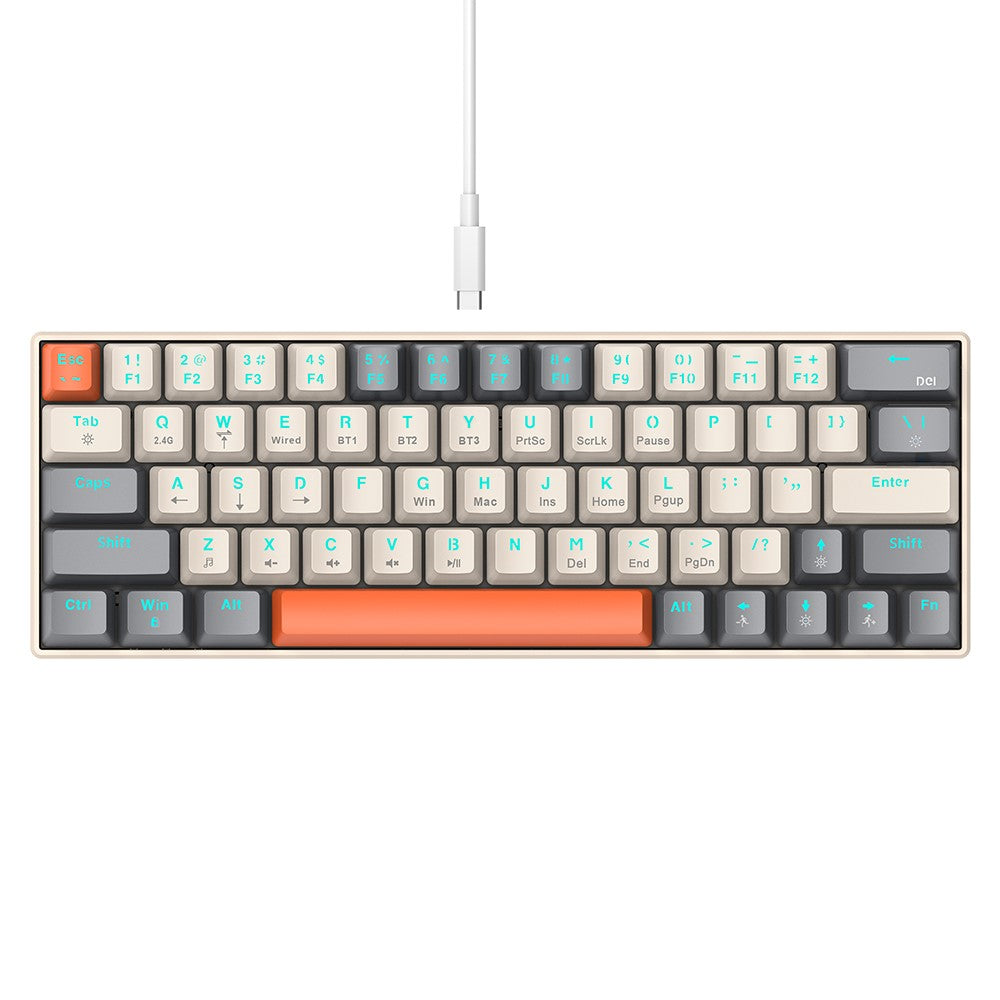 T-WOLF T30 Mekanisk Tastatur Kablet + Trådløst + Bluetooth-kompatibelt 3-Mode RGB Gaming Tastatur 63 Taster