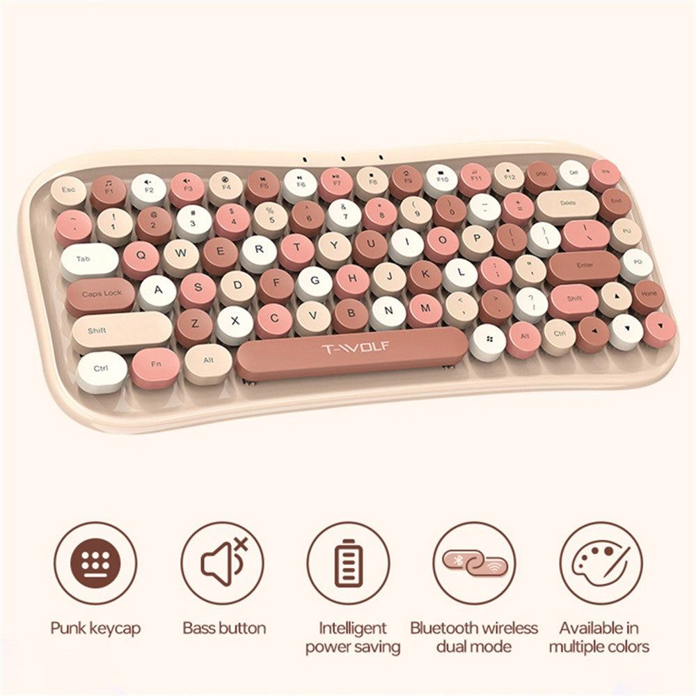 T-WOLF TF660 Bluetooth5.0 / 2.4G Trådløst Mus- og Tastatursæt med Dobbelttilstand og Runde Tastekapper