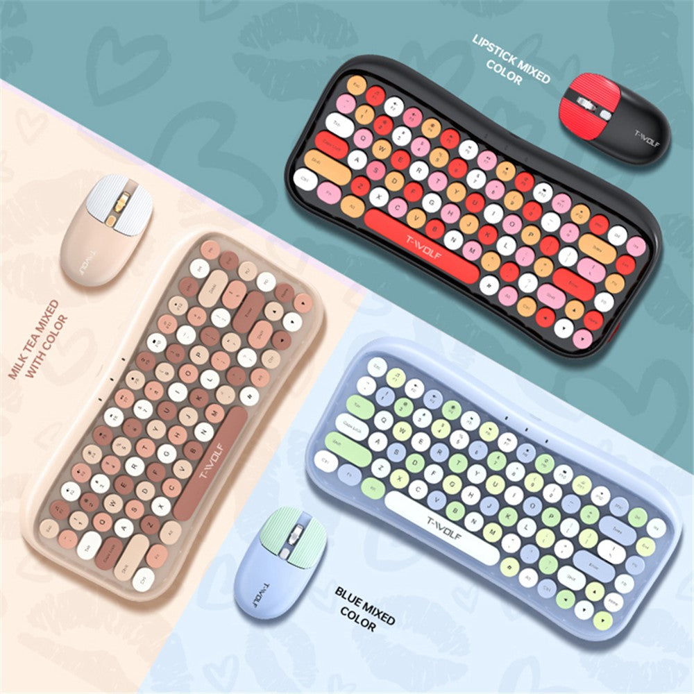 T-WOLF TF660 Bluetooth5.0 / 2.4G Trådløst Mus- og Tastatursæt med Dobbelttilstand og Runde Tastekapper