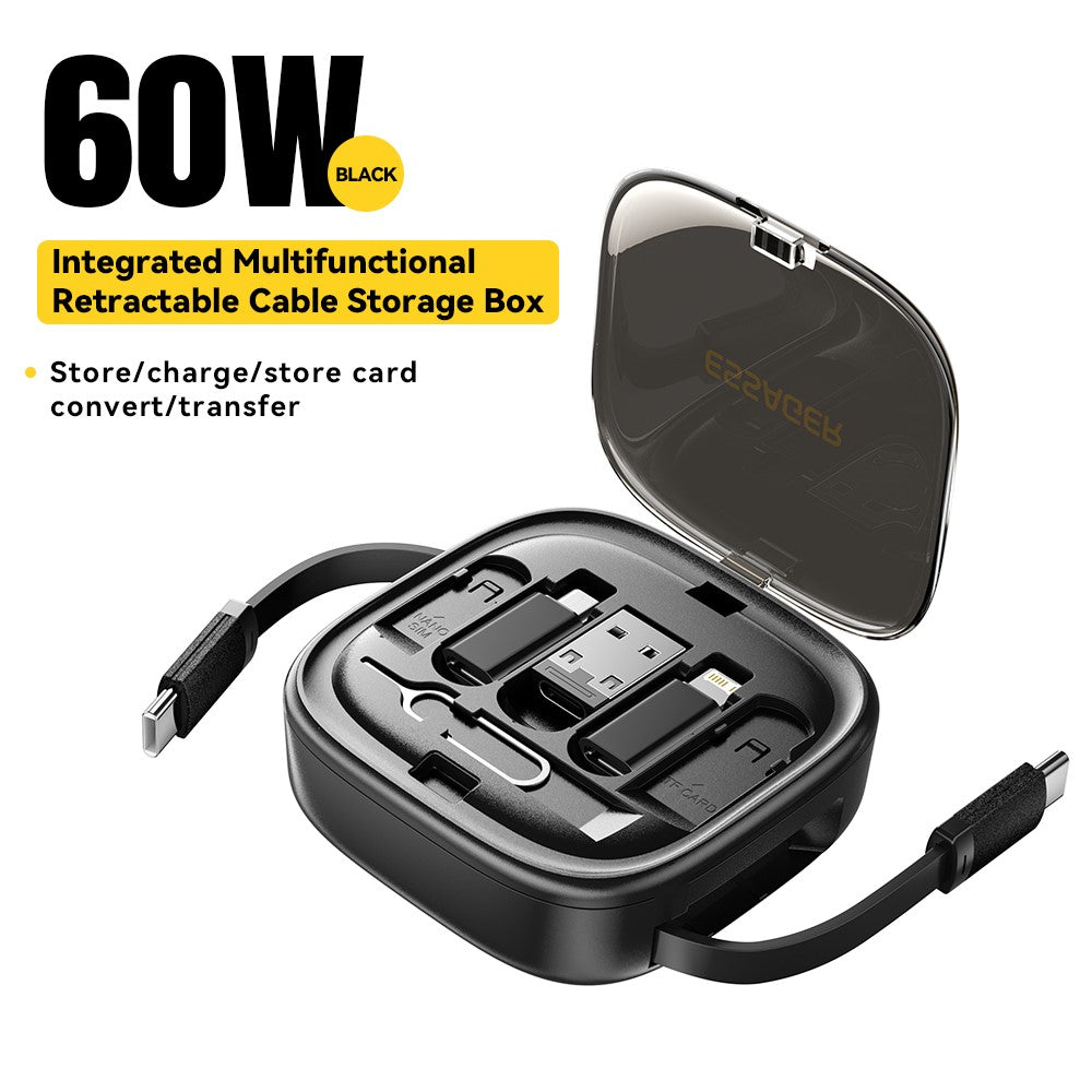 ESSAGER Integreret USB-C Adapter Kabel Kit Opladerkabel Etui Konverter Indeholder Kortplads Telefonholder Design til Rejsebrug