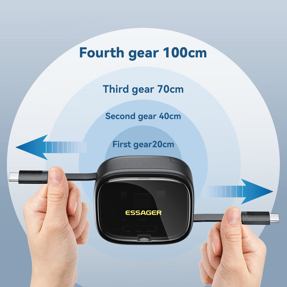 ESSAGER Integreret USB-C Adapter Kabel Kit Opladerkabel Etui Konverter Indeholder Kortplads Telefonholder Design til Rejsebrug
