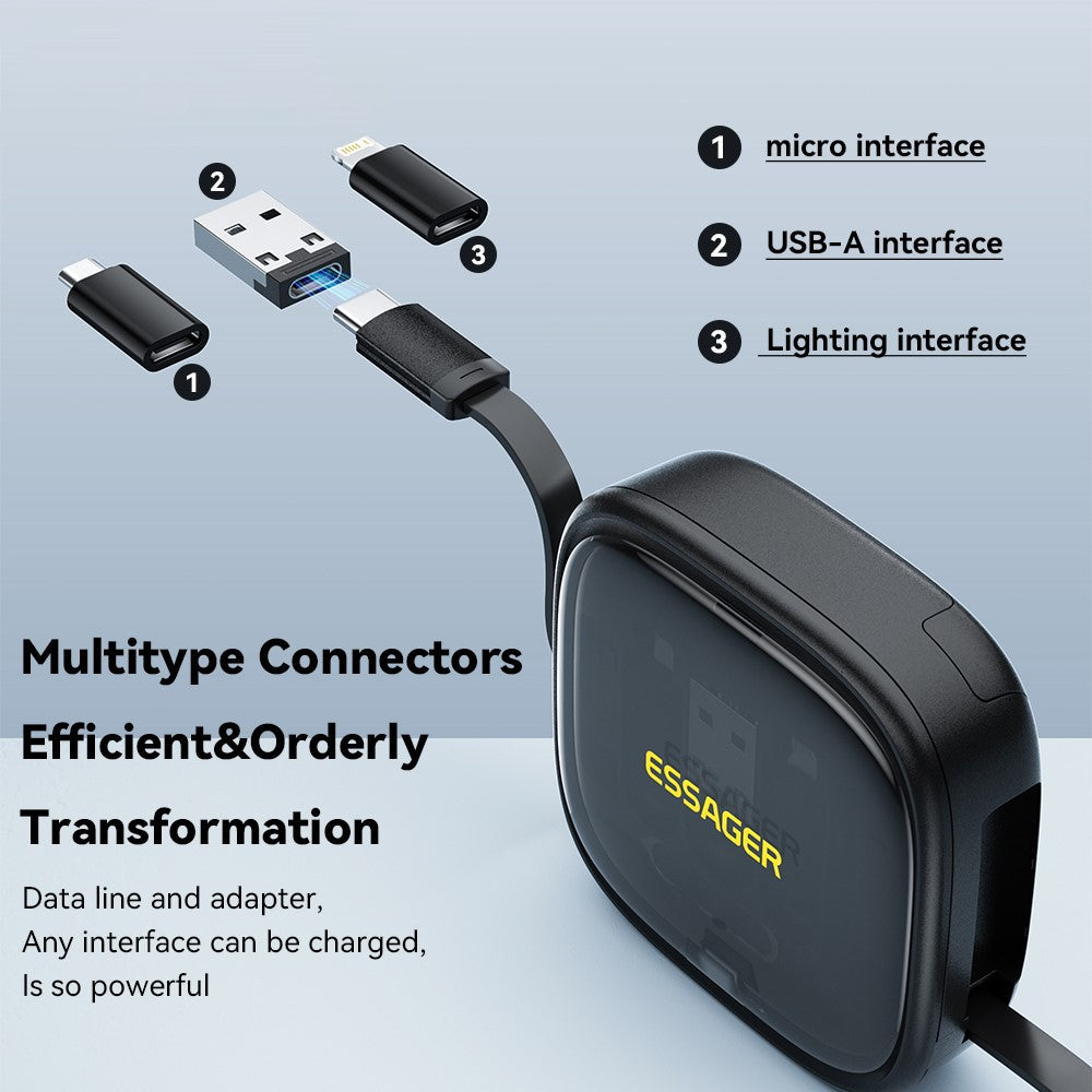 ESSAGER Integreret USB-C Adapter Kabel Kit Opladerkabel Etui Konverter Indeholder Kortplads Telefonholder Design til Rejsebrug