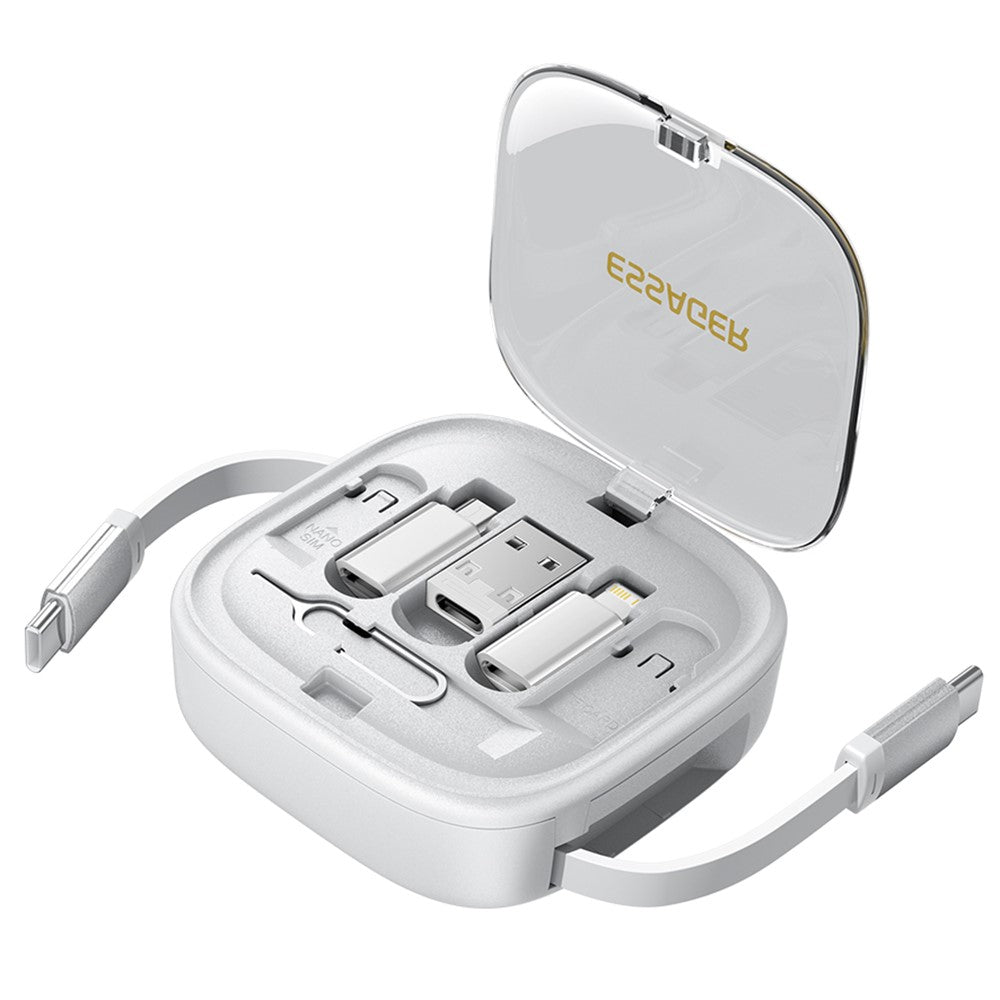 ESSAGER Integreret USB-C Adapter Kabel Kit Opladerkabel Etui Konverter Indeholder Kortplads Telefonholder Design til Rejsebrug