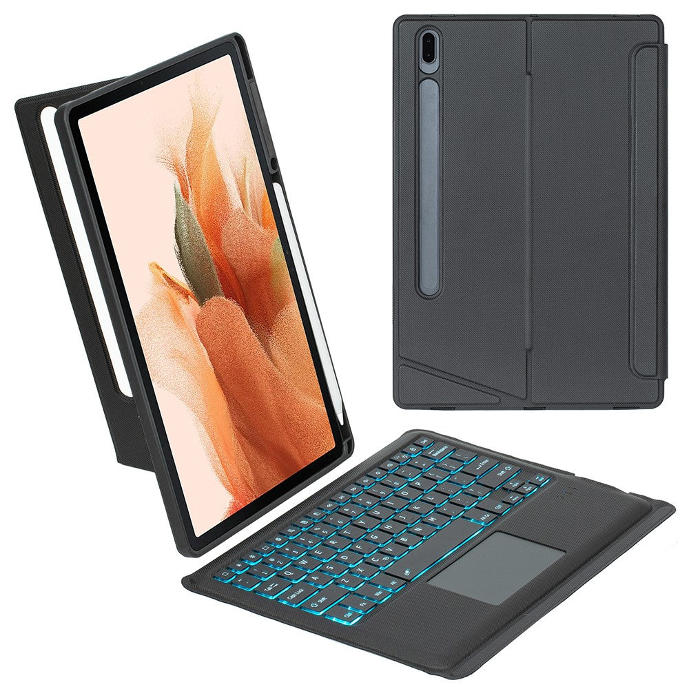 T970B-AS til Samsung Galaxy Tab S7+ T970 / S7 FE T730 / S8+ X800 Aftageligt Bluetooth-kompatibelt tastatur Smart Tablet Etui med Touchpad / Baggrundsbelysning