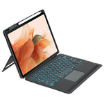 T970B-AS til Samsung Galaxy Tab S7+ T970 / S7 FE T730 / S8+ X800 Aftageligt Bluetooth-kompatibelt tastatur Smart Tablet Etui med Touchpad / Baggrundsbelysning