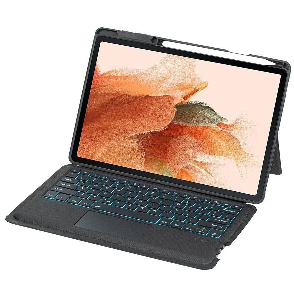 T970B-AS til Samsung Galaxy Tab S7+ T970 / S7 FE T730 / S8+ X800 Aftageligt Bluetooth-kompatibelt tastatur Smart Tablet Etui med Touchpad / Baggrundsbelysning