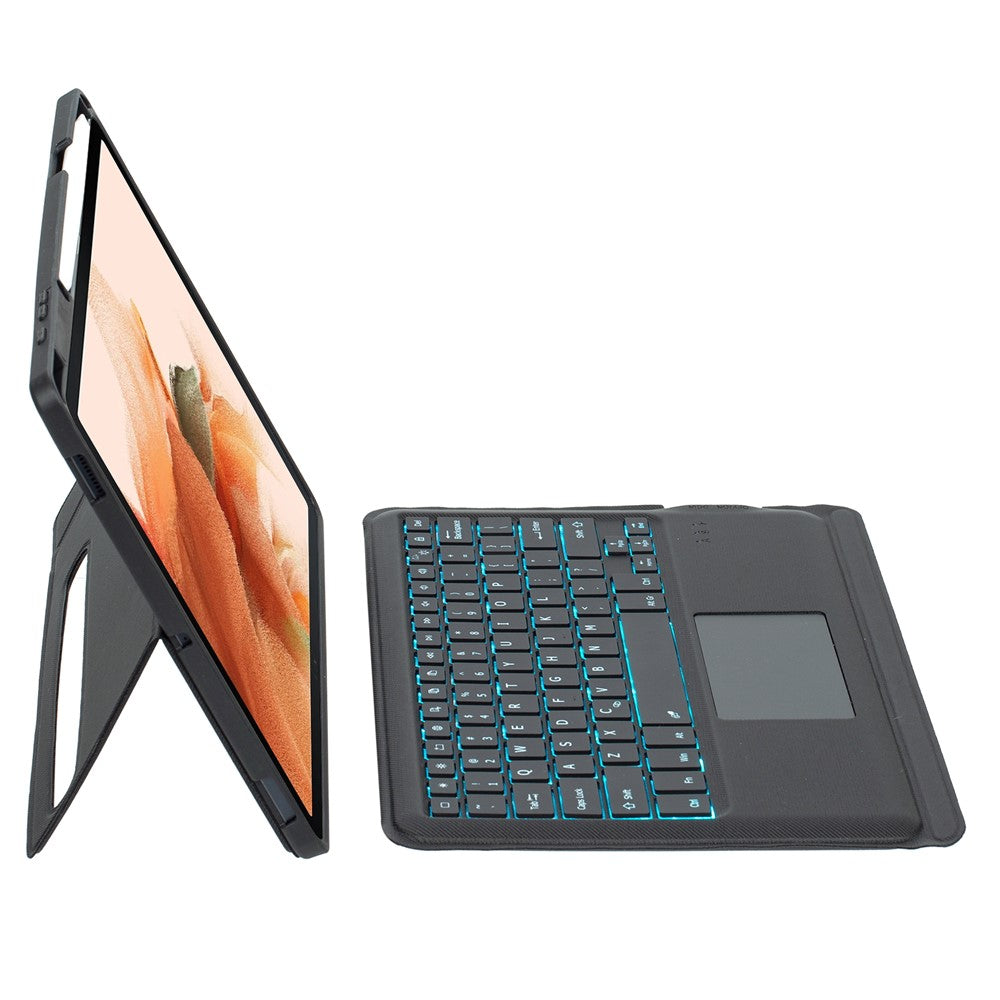 T970B-AS til Samsung Galaxy Tab S7+ T970 / S7 FE T730 / S8+ X800 Aftageligt Bluetooth-kompatibelt tastatur Smart Tablet Etui med Touchpad / Baggrundsbelysning