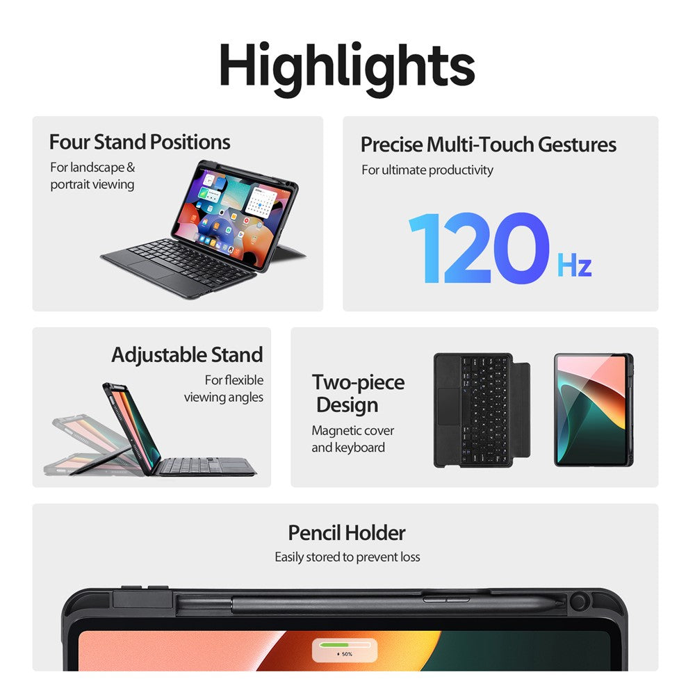DUX DUCIS For Xiaomi Pad 5 / Pad 5 Pro 3 in 1 Magnetic Detachable Bluetooth-compatible Keyboard PU Leather Tablet Case