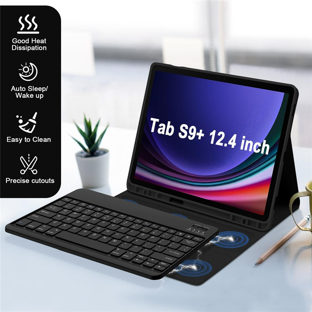 SK-X810 For Samsung Galaxy Tab S9+ SM-X810 / X816B / X818U Leather Case with Detachable Wireless Bluetooth-compatible Keyboard