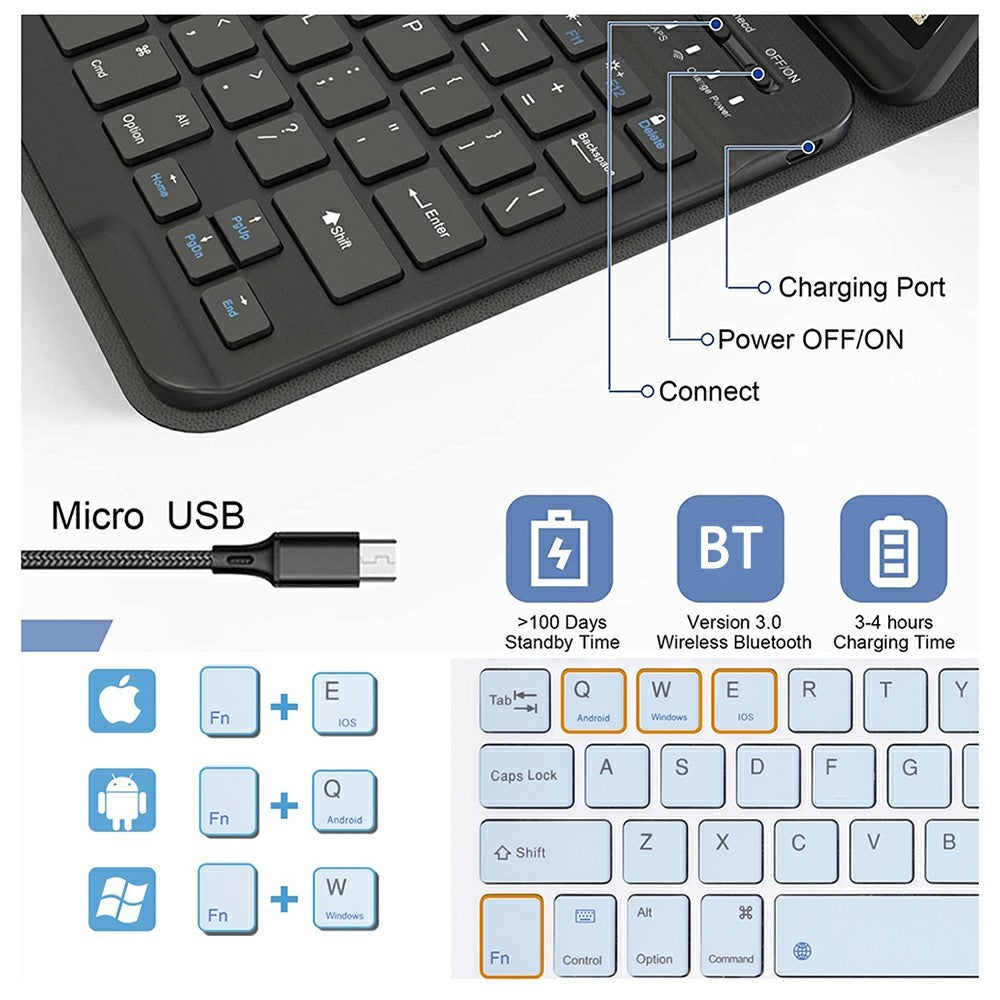 SK-X510 til Samsung Galaxy Tab S10 FE / S9 FE SM-X510 / X516 / X518 Bluetooth-kompatibelt tastaturtabletcover PU Flip Cover