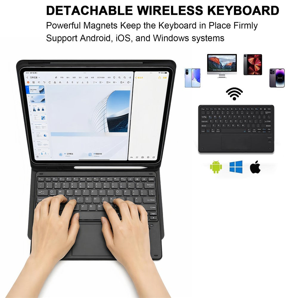 SK-1296 For iPad Pro 12.9-inch (2018) / (2020) / (2021) / (2022) Touchpad Bluetooth-compatible Keyboard with Protective Tablet Case