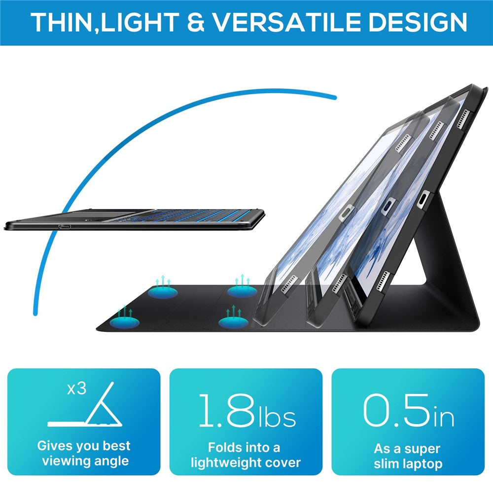 SK-780D til Samsung Galaxy Tab S8+ / S7 FE / S7+ Baggrundsbelyst Bluetooth-kompatibelt Touchpad-tastatur med beskyttende tabletetui