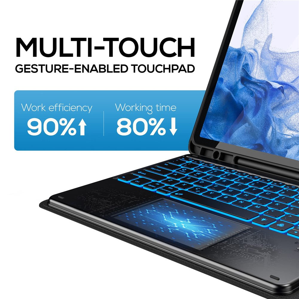 SK-780D til Samsung Galaxy Tab S8+ / S7 FE / S7+ Baggrundsbelyst Bluetooth-kompatibelt Touchpad-tastatur med beskyttende tabletetui