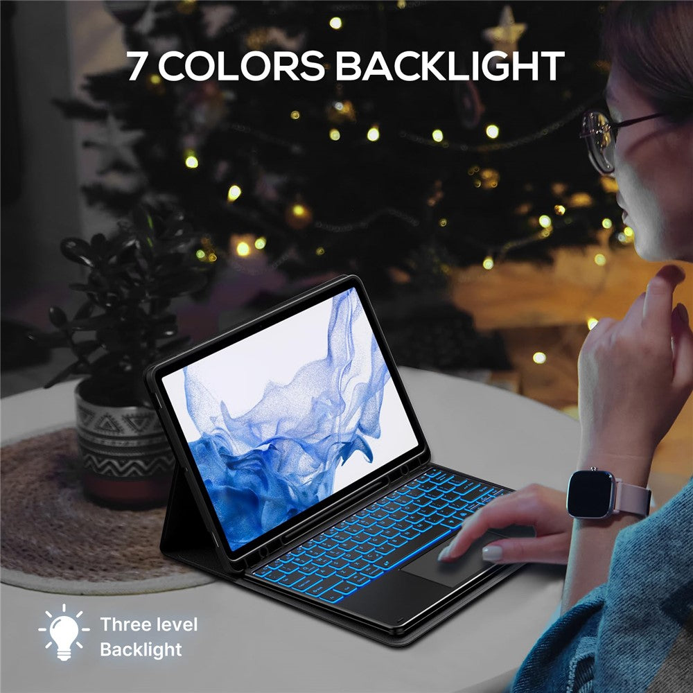 SK-780D til Samsung Galaxy Tab S8+ / S7 FE / S7+ Baggrundsbelyst Bluetooth-kompatibelt Touchpad-tastatur med beskyttende tabletetui