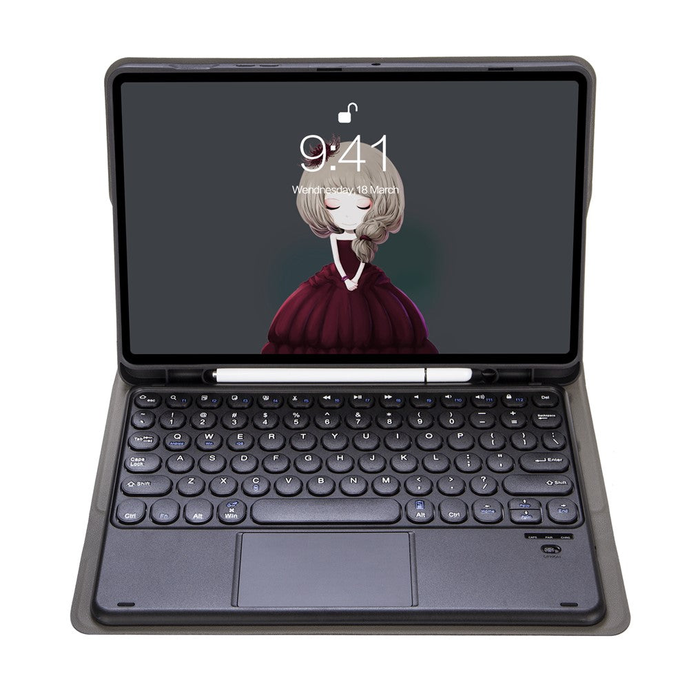 YA710B-A For Samsung Galaxy Tab S10 Lite / S10 FE / S9 FE X510 X516 / S9 X710 Round Key Cap Touchpad Bluetooth-Compatible Keyboard Case