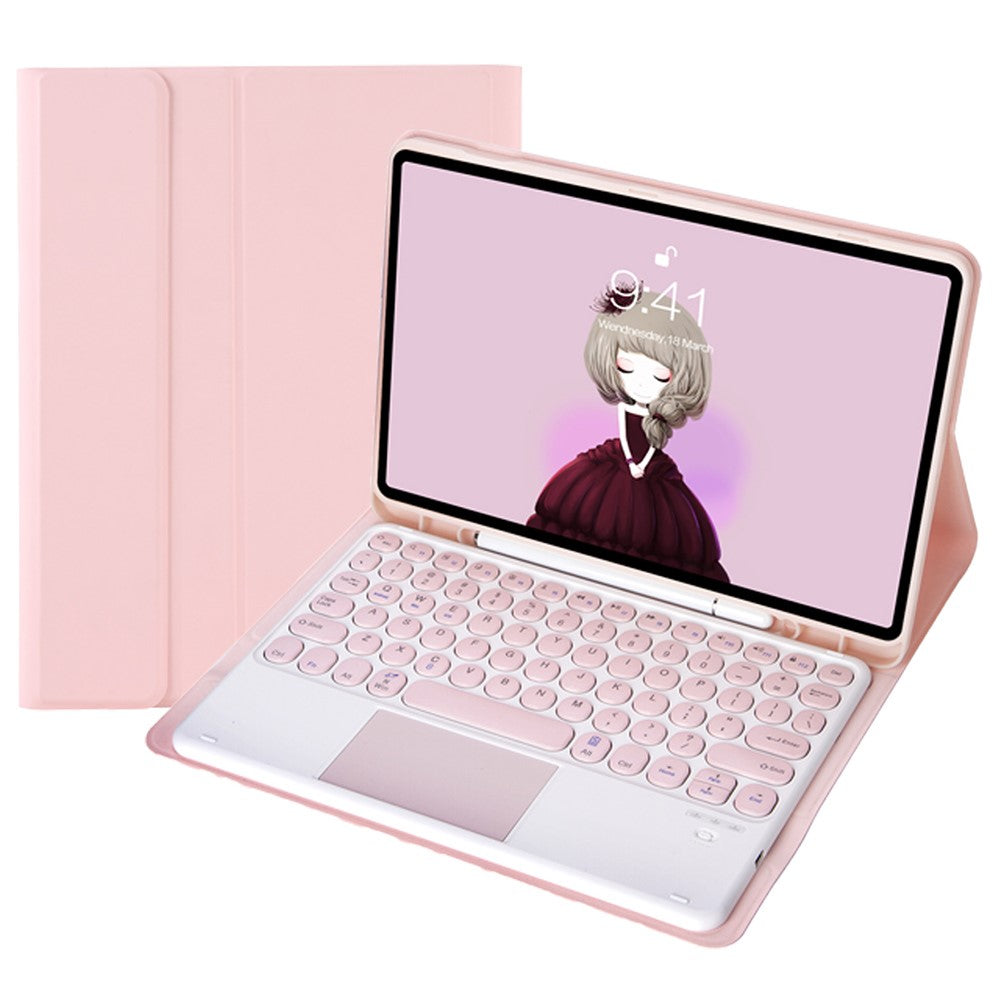 YA710B-A For Samsung Galaxy Tab S10 Lite / S10 FE / S9 FE X510 X516 / S9 X710 Round Key Cap Touchpad Bluetooth-Compatible Keyboard Case
