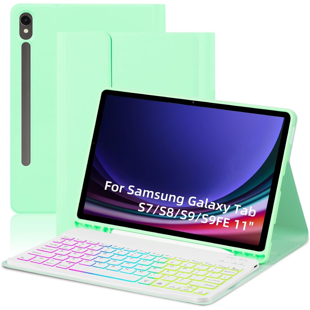 SD-X710 For Samsung Galaxy Tab S7 / S8 / S9 / S10 FE / S9 FE 11 inch PU Tablet Case Backlit Bluetooth-Compatible Keyboard