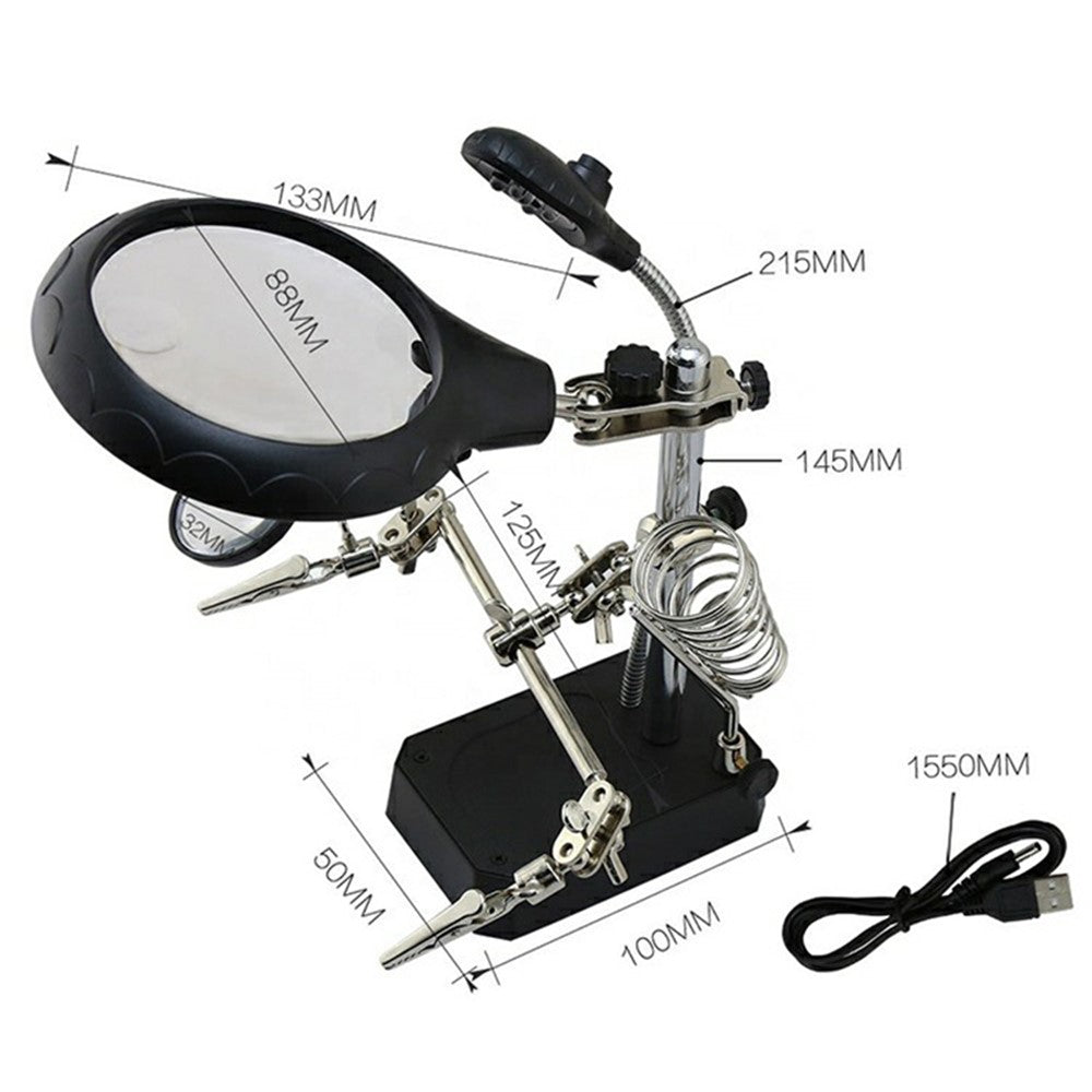 BST-16129C New Function 5X LED Fixing Clip 3 in 1 Welding Magnifier for Repairing PCB Mobile Phone Screen Magnifier