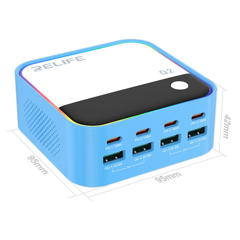 RELIFE Q2 120W GaN Charger 8 Port Desktop Charging Station Intelligent Charging Protection