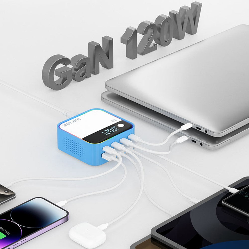 RELIFE Q2 120W GaN Charger 8 Port Desktop Charging Station Intelligent Charging Protection