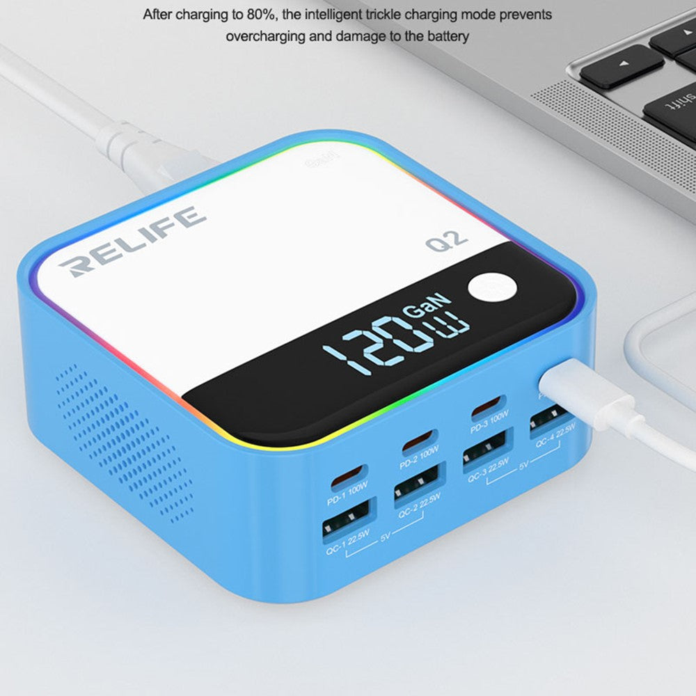 RELIFE Q2 120W GaN Charger 8 Port Desktop Charging Station Intelligent Charging Protection