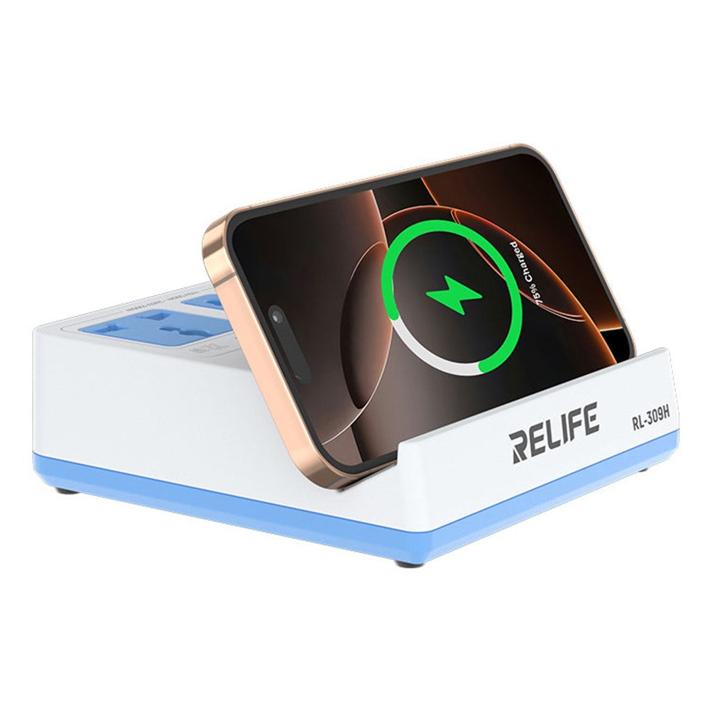 RELIFE RL-309H 72W Integreret Skrivebords Smart Stik med 15W Trådløs Opladning til Telefon, Tablet, Laptops
