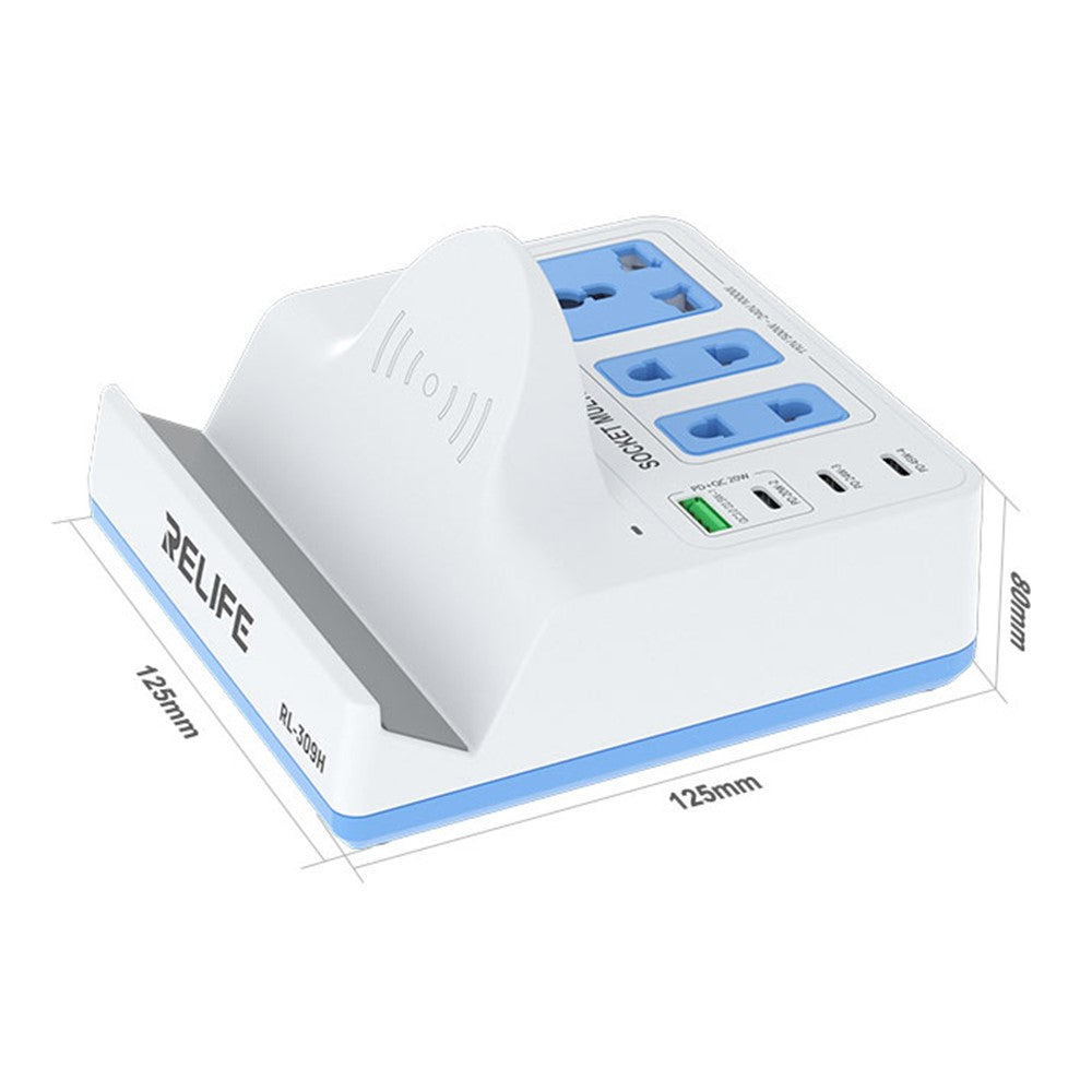 RELIFE RL-309H 72W Integreret Skrivebords Smart Stik med 15W Trådløs Opladning til Telefon, Tablet, Laptops