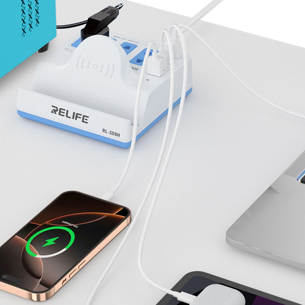 RELIFE RL-309H 72W Integreret Skrivebords Smart Stik med 15W Trådløs Opladning til Telefon, Tablet, Laptops