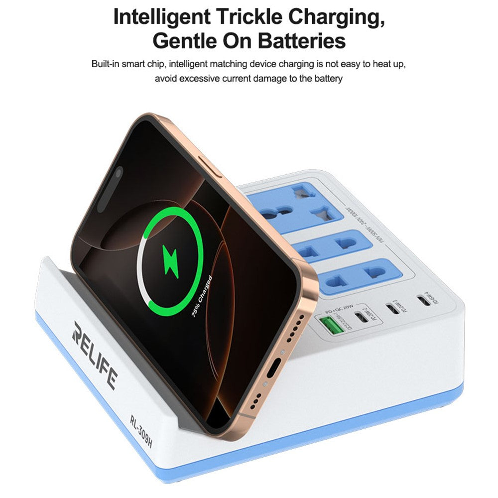 RELIFE RL-309H 72W Integreret Skrivebords Smart Stik med 15W Trådløs Opladning til Telefon, Tablet, Laptops