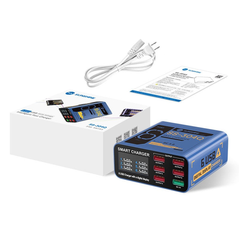 SUNSHINE SS-304Q 6-Port USB Charger Smart Digital Display Fast Charging Desktop Charging Station