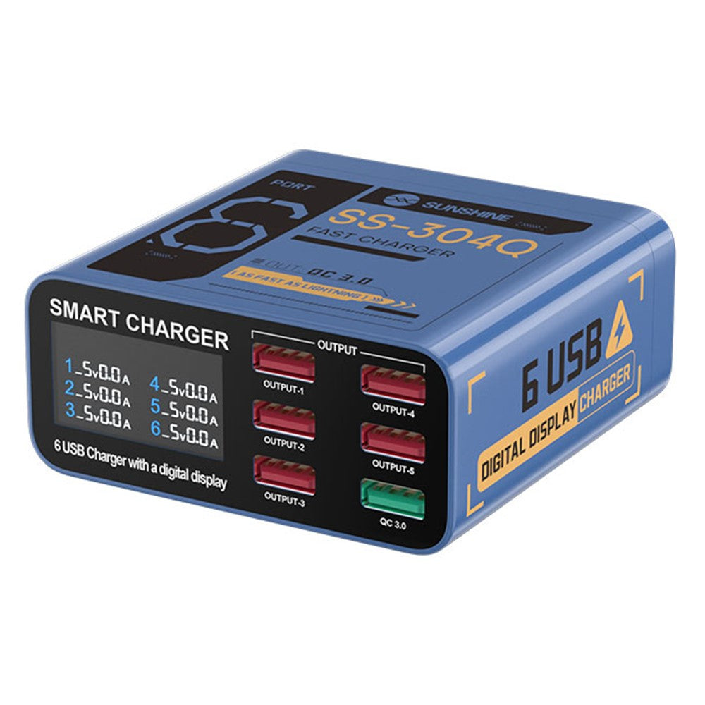 SUNSHINE SS-304Q 6-Port USB Charger Smart Digital Display Fast Charging Desktop Charging Station