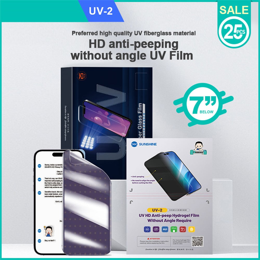SUNSHINE 25 ST UV-2 Skärmskydd Vinkelfri PET-film för mobiler, Klockor, AirPods, Kameror