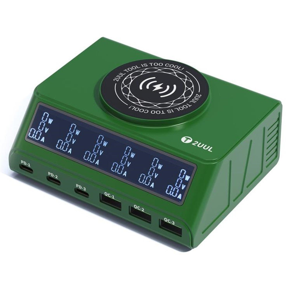 2UUL PC11 110W Multi-Port PD + QC Desktop Charging Station Wireless Pad LCD Display for Phones / Tablets / Laptops