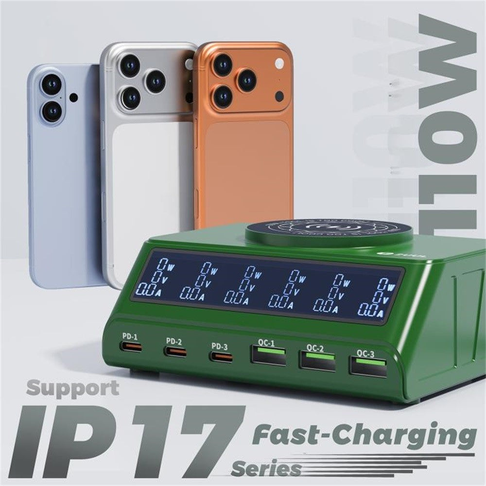 2UUL PC11 110W Multi-Port PD + QC Desktop Charging Station Wireless Pad LCD Display for Phones / Tablets / Laptops