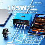 RELIFE Q8 165W GaN Oplader 5-port USB-C PD 140W Multi Device Hurtigopladningsstation til Laptop Telefon