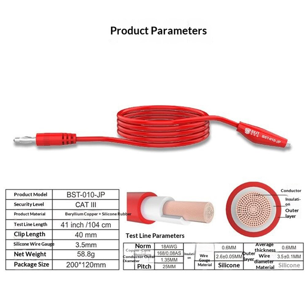 BEST BST-010-JP 41 inch Test Lead Cable Banana Plug Alligator Clips Tools for Electronics