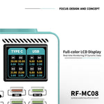 RF4 RF-MC08 LCD Screen 8-Port Charger with 4 USB-C + 4 USB-A Ports 100W Fast Charging Station for Laptop
