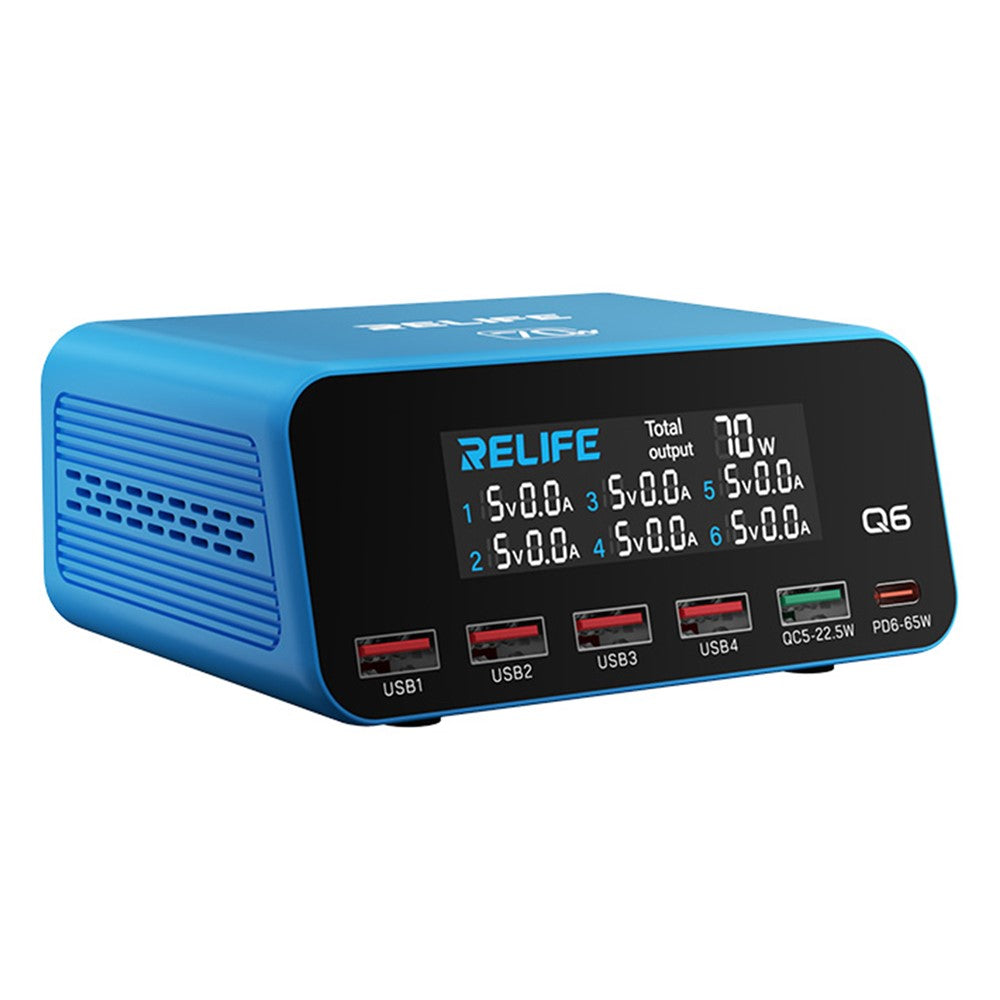 RELIFE Q6 70W 6-Port Smart Charger PD+QC 65W Type-C Fast Charging Tool