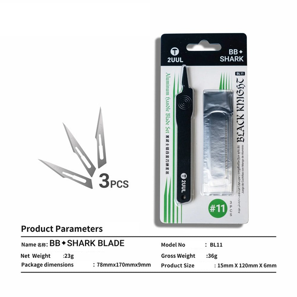 2UUL BL11 Aluminum Alloy Blade Handle Set with 3Pcs Blades for Phone Repair