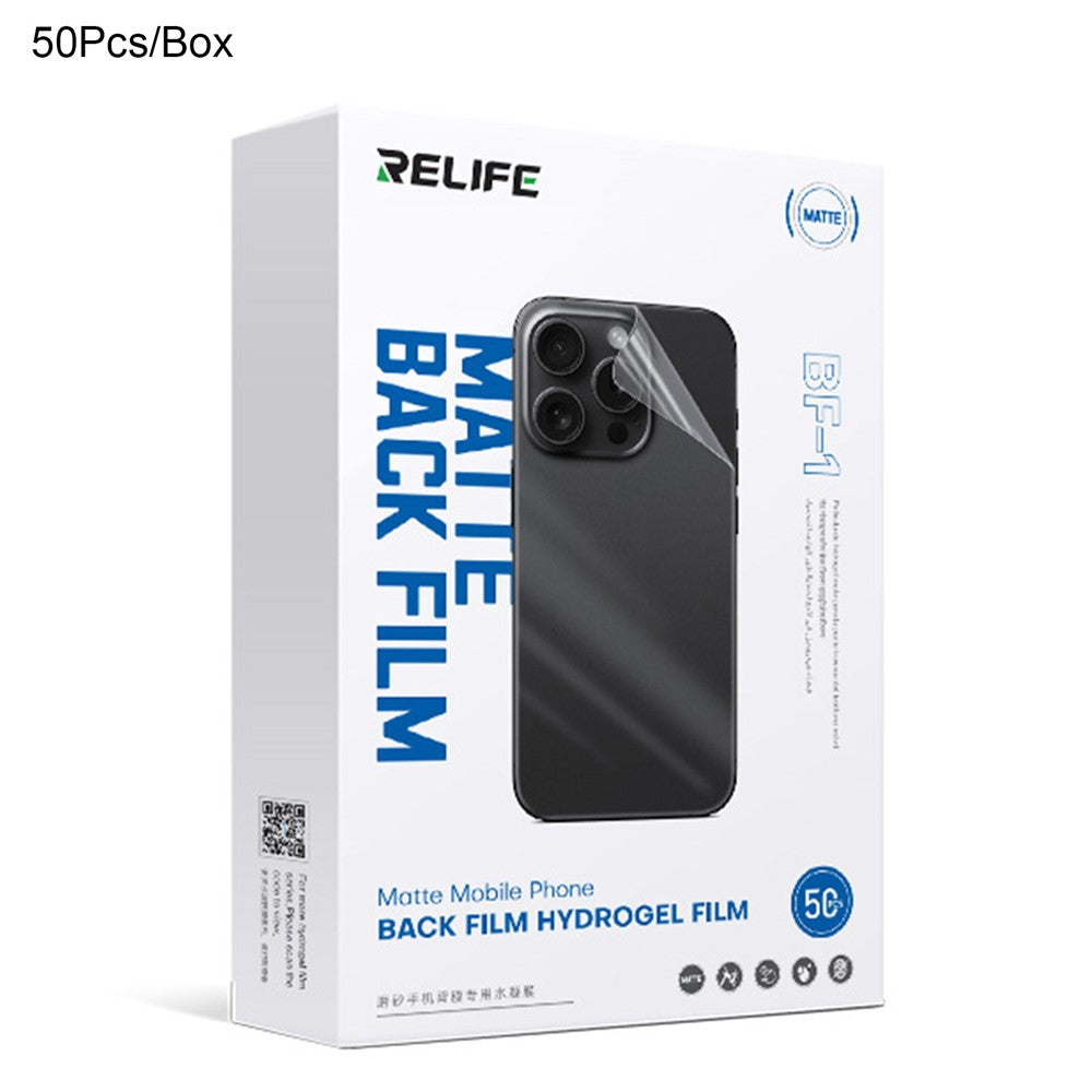 RELIFE BF-1 50 st för smartphones under 7 tum Reptålig bakfilmsmatt yta Hydrogelfilm