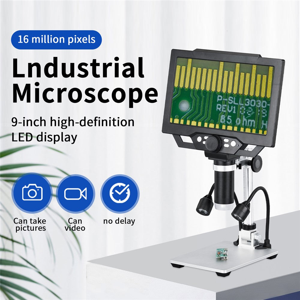 G1600 9 Inch LCD Industrial Electronic Microscope 1-1600x Adjustable Focus with LED Lights, Plug-in Version