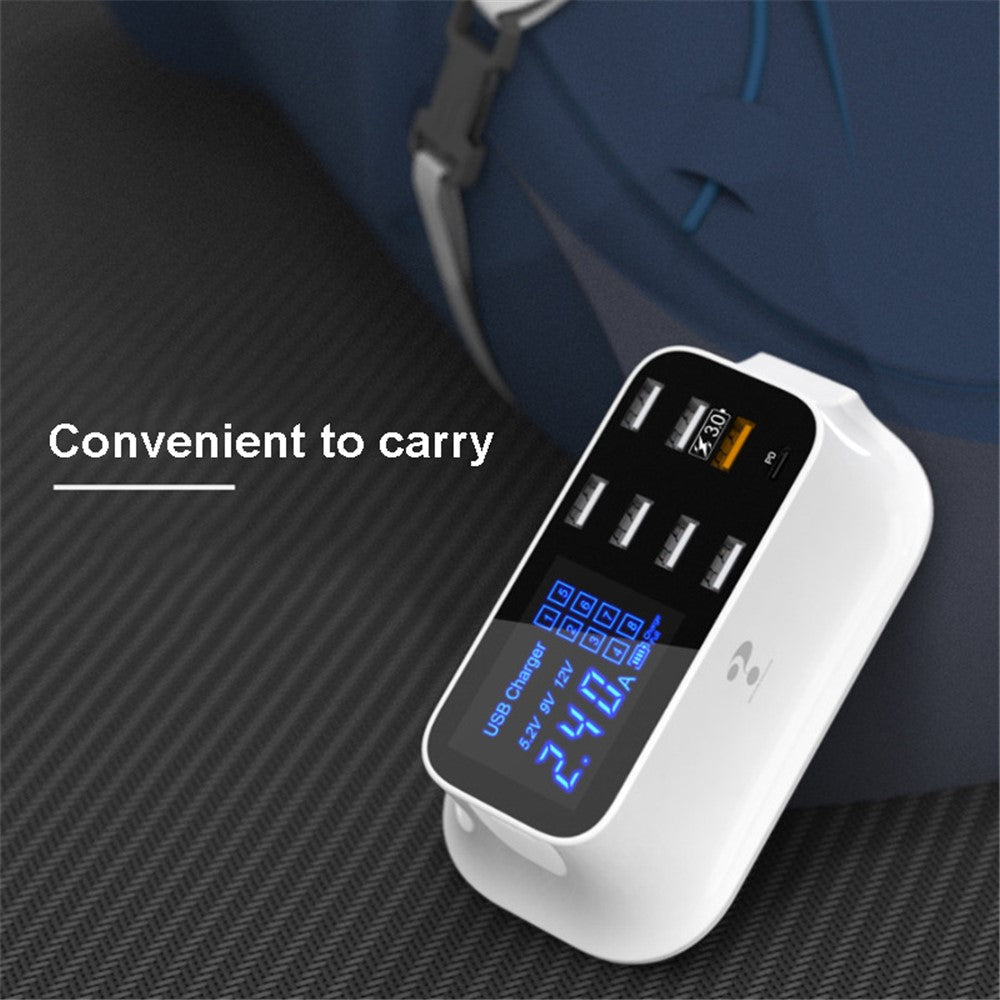 YC-CDA19Q 75W 8-Port USB Fast Charger Desktop Multifunction Charging Station with Screen Display