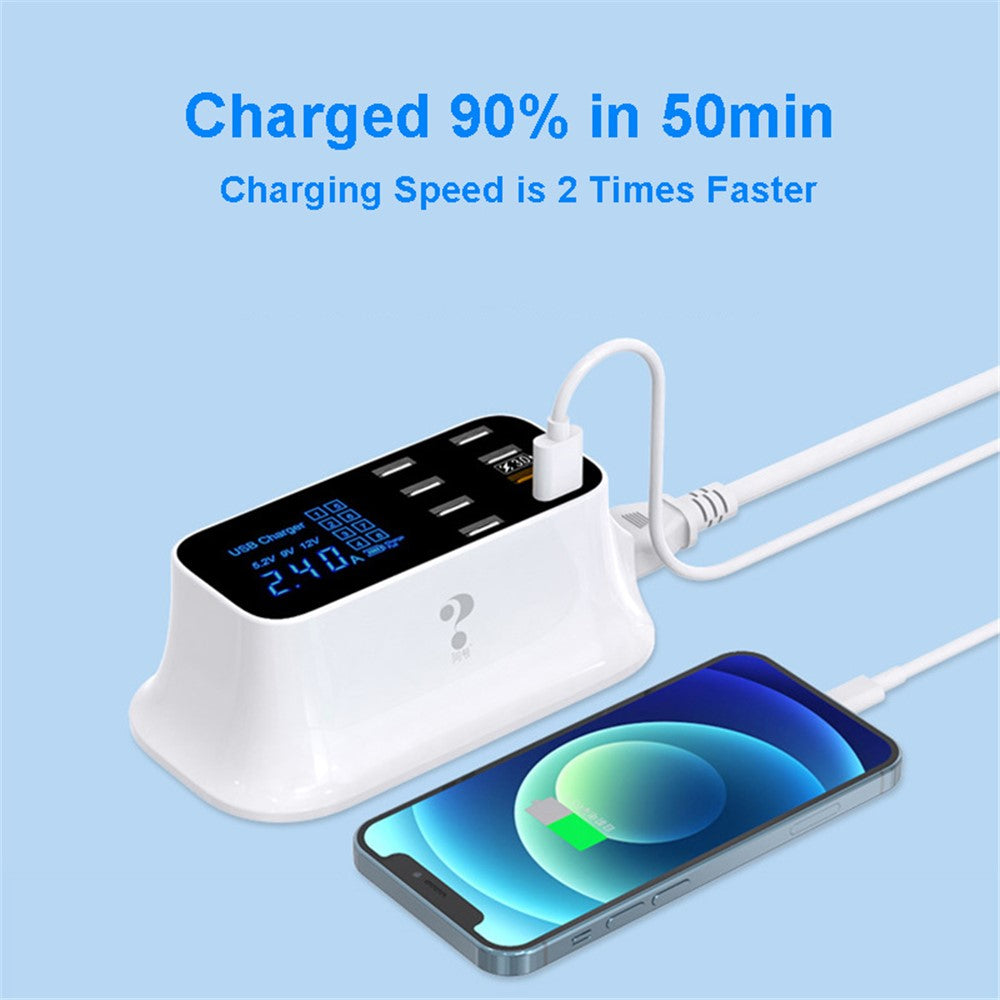 YC-CDA19Q 75W 8-Port USB Fast Charger Desktop Multifunction Charging Station with Screen Display
