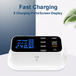 YC-CDA19Q 75W 8-Port USB Fast Charger Desktop Multifunction Charging Station with Screen Display