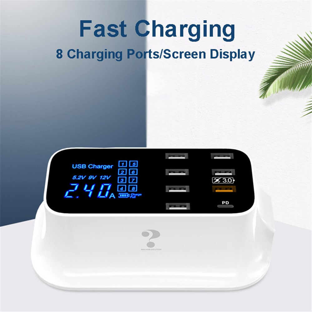 YC-CDA19Q 75W 8-Port USB Fast Charger Desktop Multifunction Charging Station with Screen Display