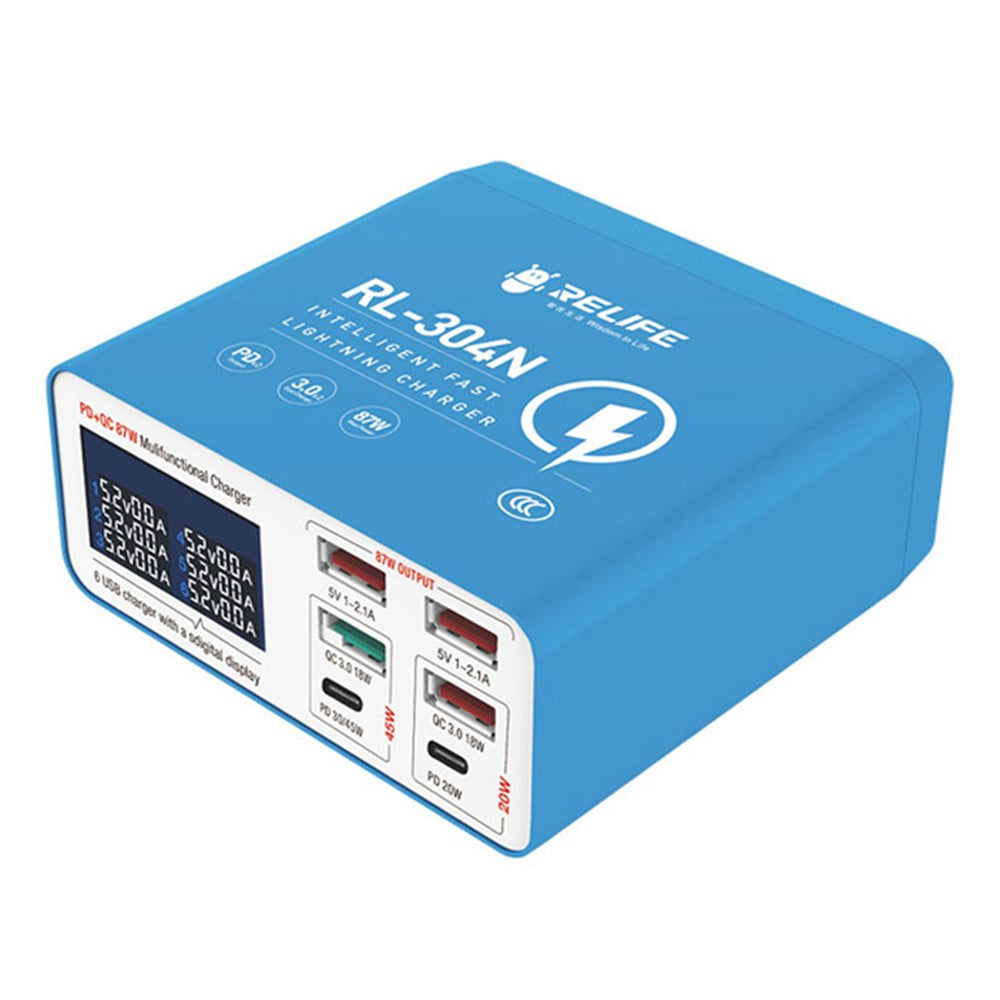 RELIFE RL-304N Smart Multiports USB Charger Station with LCD Display 6 Ports Fast Charging Station Hub